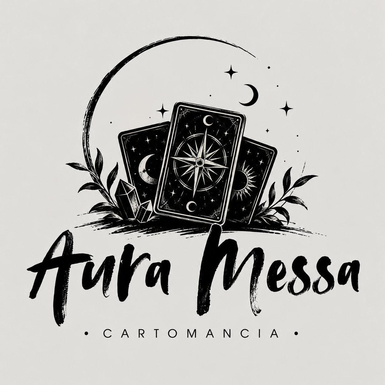 Logo Aura Messa Cartomancia com cartas e rosa dos ventos
