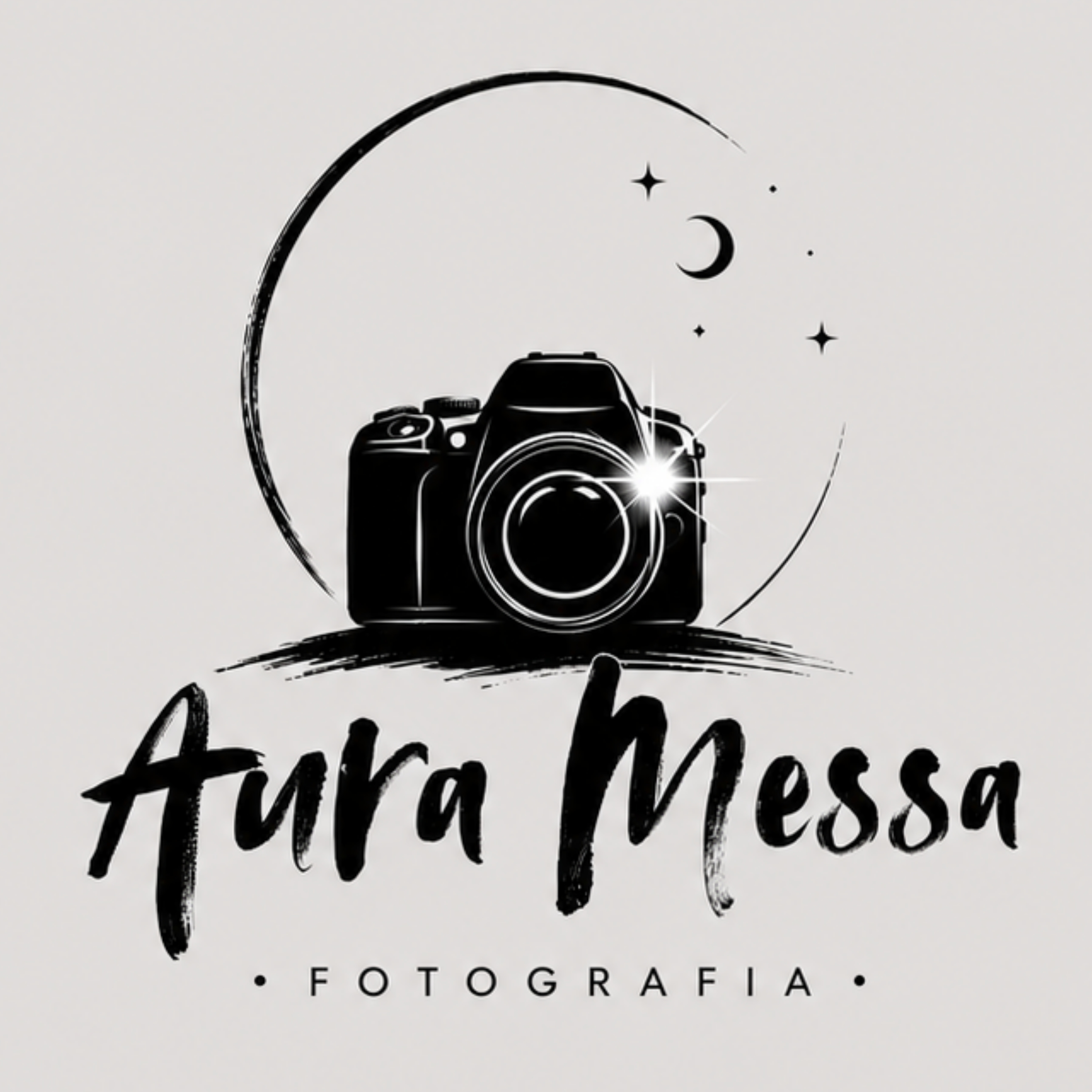 Logo Aura Messa Fotografia com câmera, lua e estrelas